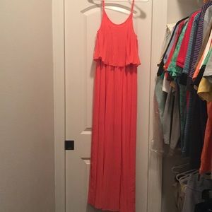 Pleated corral maxi dress